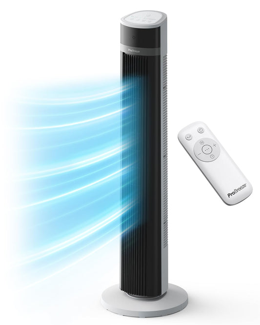 - Pro Breeze Silent Bladeless Tower Fan with Remote Control | 90° Oscillation | 15H Timer -