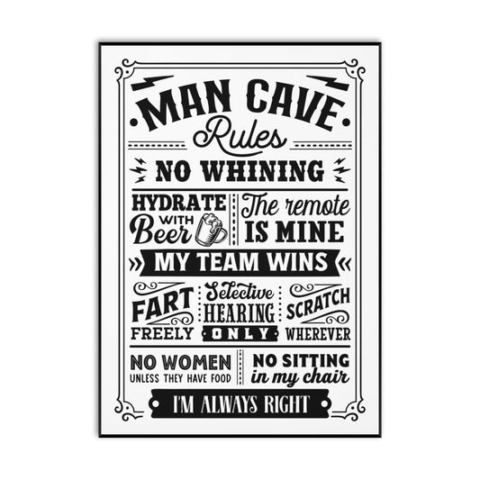 - Maise & Rose Man Cave Gift | Funny Man Cave Rules A4 Unframed Black and White Print | Man Cave Wall Art -