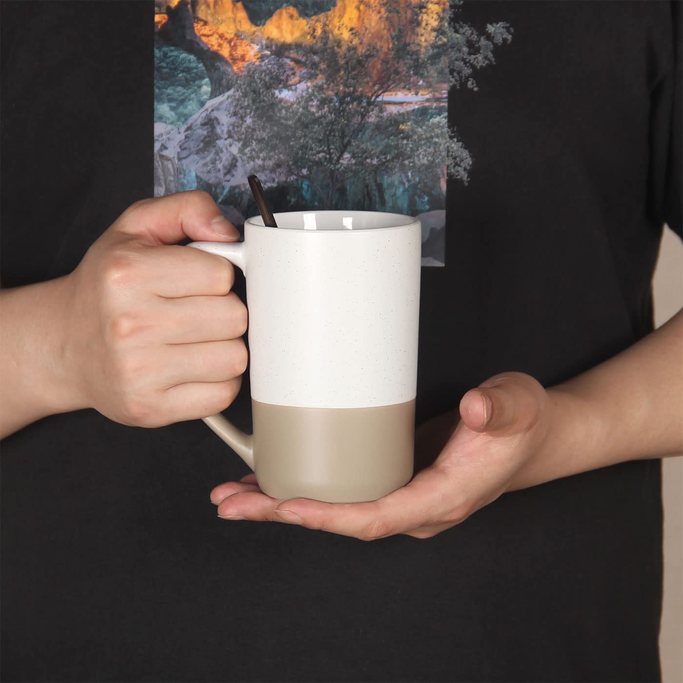 - SHOWFULL 16oz Large Coffee Mug | Two Color Combination | Big Ceramic Tea Cup with Large Handle | White -
