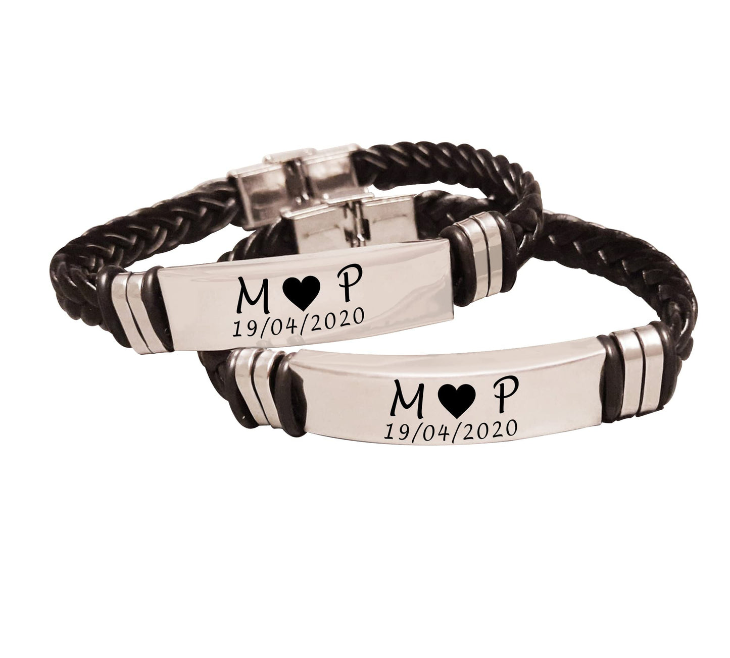 - Personalised Mens Leather Bracelets | Gift Box and Velvet Pouch -