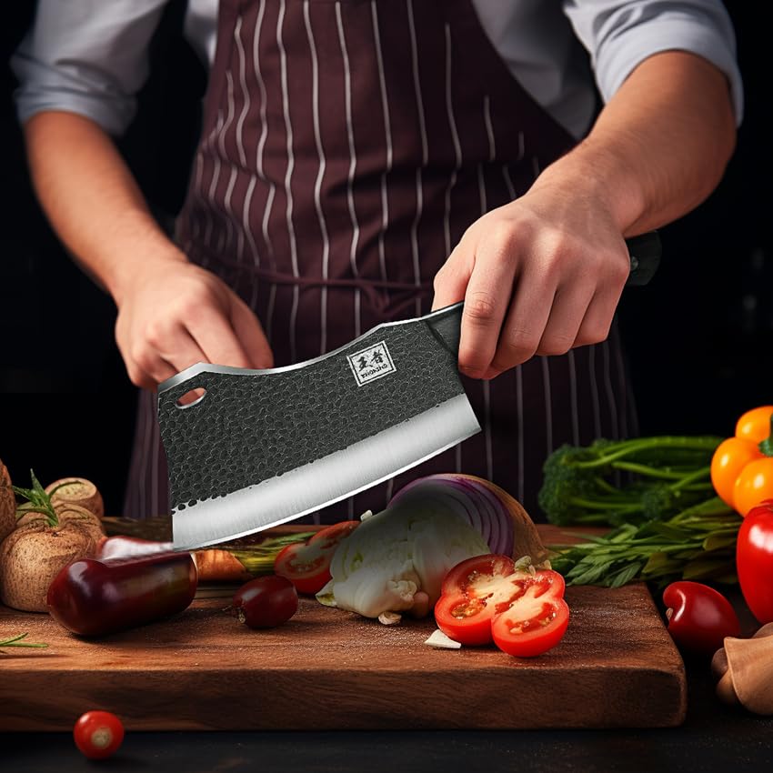 - ENOKING Professional Chef Knife | 7 Inches Hand Forged Kitchen Knife | High Carbon Stainless Steel Bone Chopping Knife -