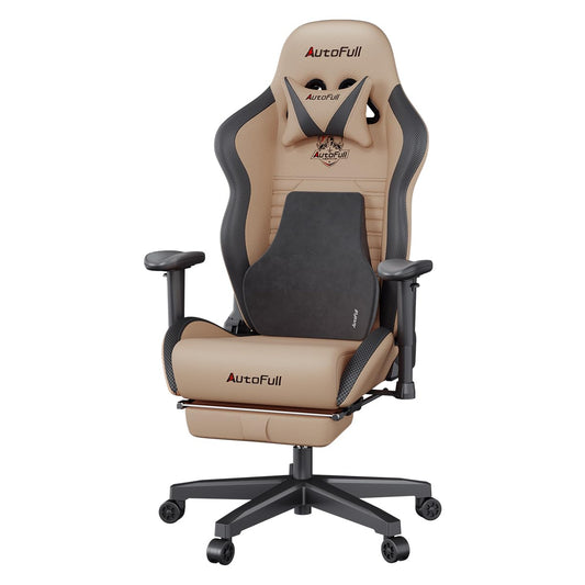 AutoFull C3 Gaming Chair Ergonomic Office Chair with 3D Bionic Lumbar Support, Racing Style Premium PU Leather Computer Chair Gamer Chairs with Footrest and Headrest,Brown,(3-Years Warranty)