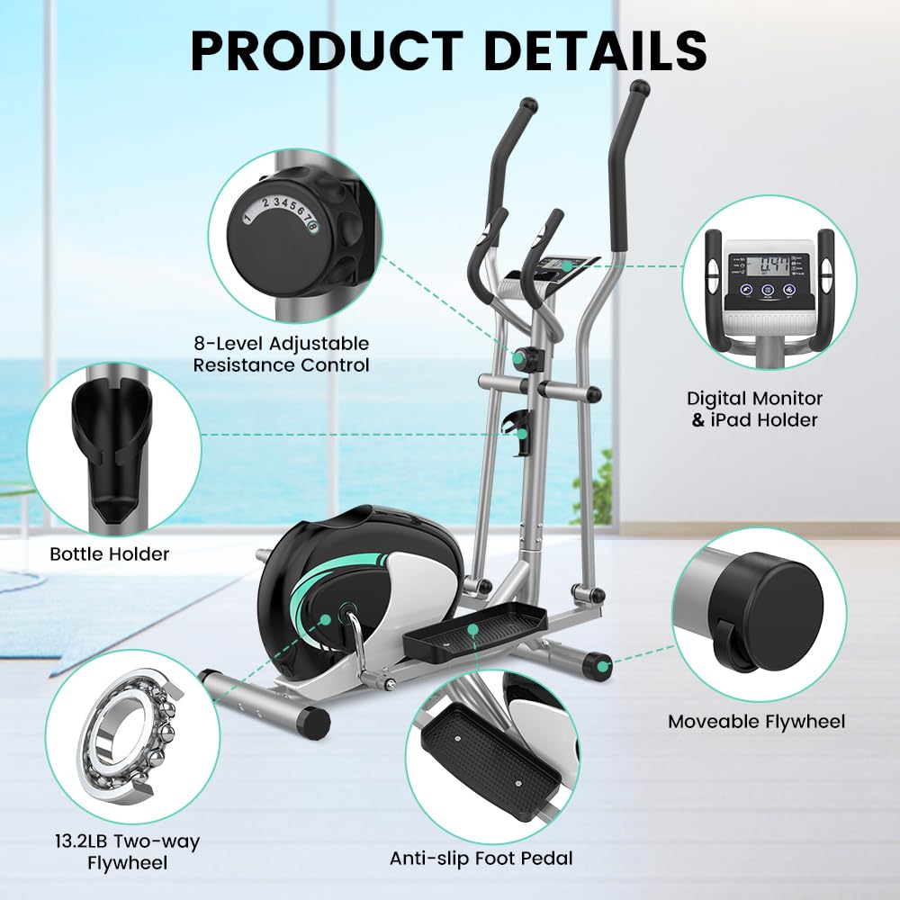 - Dripex Cross Trainers Magnetic Elliptical Machine | 8 Level Adjustable Resistance 6KG Flywheel | Pulse Sensor | LCD Monitor -