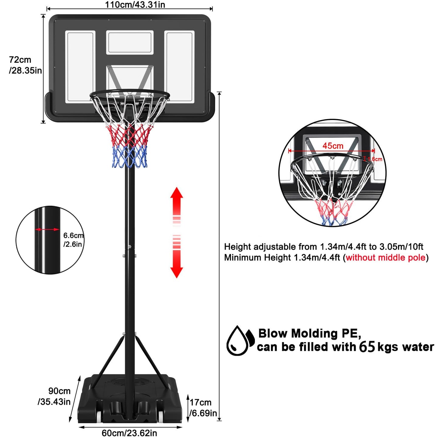 - Dripex Portable 10ft Basketball Net | Professional Outdoor Basketball Stand -