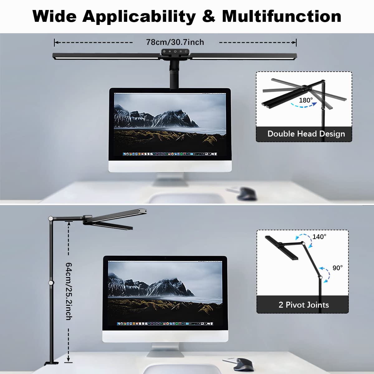 - Hapfish LED Desk Lamp for Office | 24W Double Head Desk Light Bar for Study | Super Wide & Bright | 5 Color Modes and 5 Dimmable -