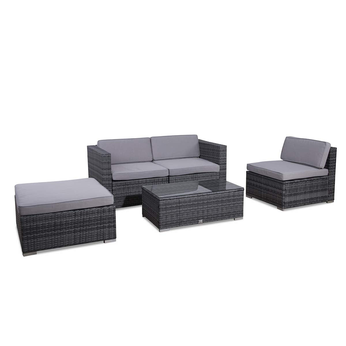 - EVRE California Grey Outdoor Rattan Garden Furniture | Conversation Set with Handwoven PE Wicker Sectional Sofa -