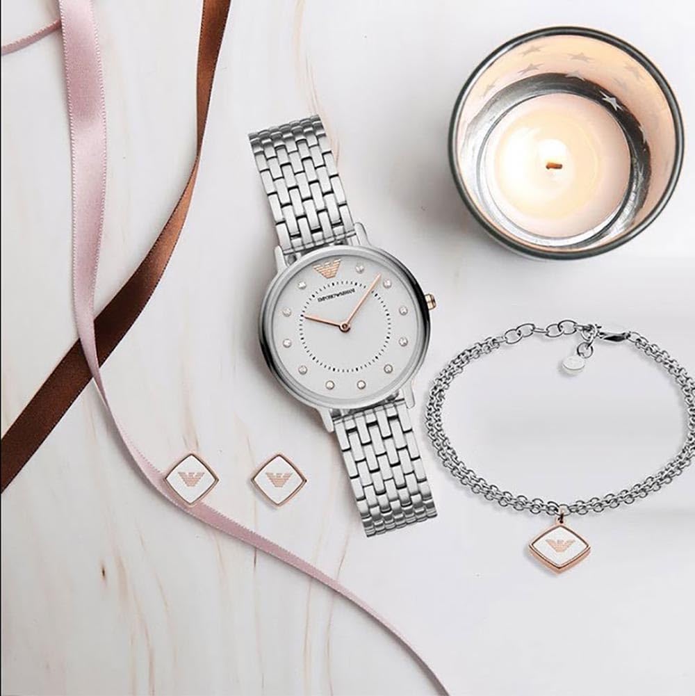 - Emporio Armani Watch for Women | Two Hand Movement | 32 mm Silver Stainless Steel Case with a Stainless Steel Strap | AR80023 -