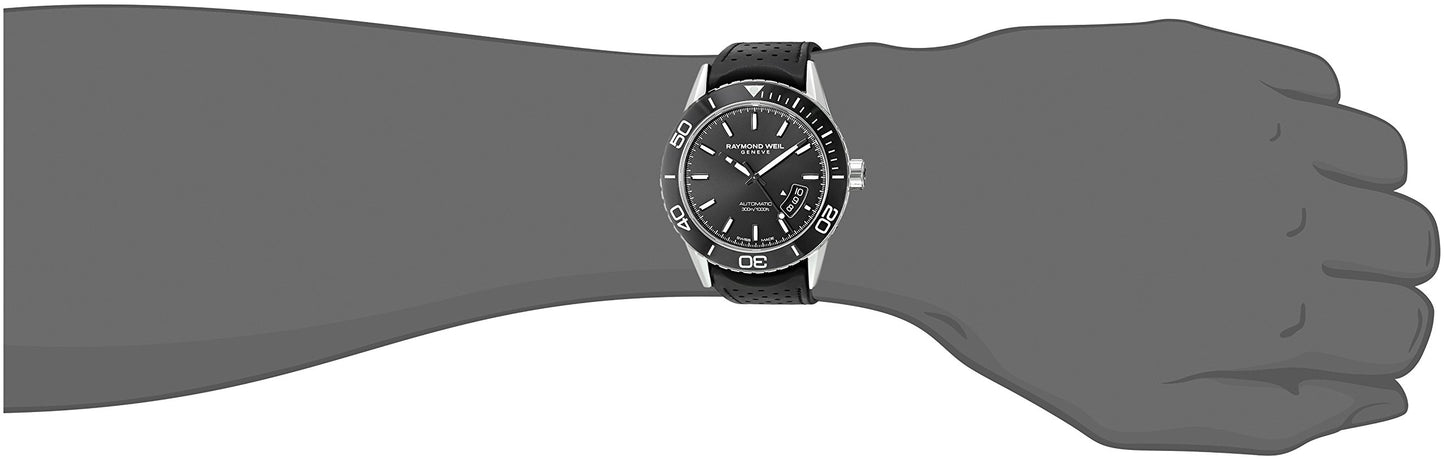 - Raymond Weil 2760-SB2-20001 Mens Freelancer Rubber Strap Watch | Black Diving Watch -