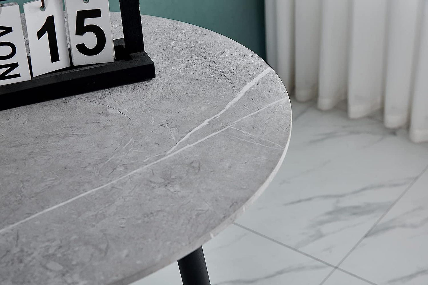 AINPECCA Bar Table Light Grey Kitchen Table Round Bar Tables with Marble Grain Breakfast Dining Bars Counter Bistro Pub Cocktail Tables with Fixed Tabletop and Metal Frame for Home Kitchen Garden