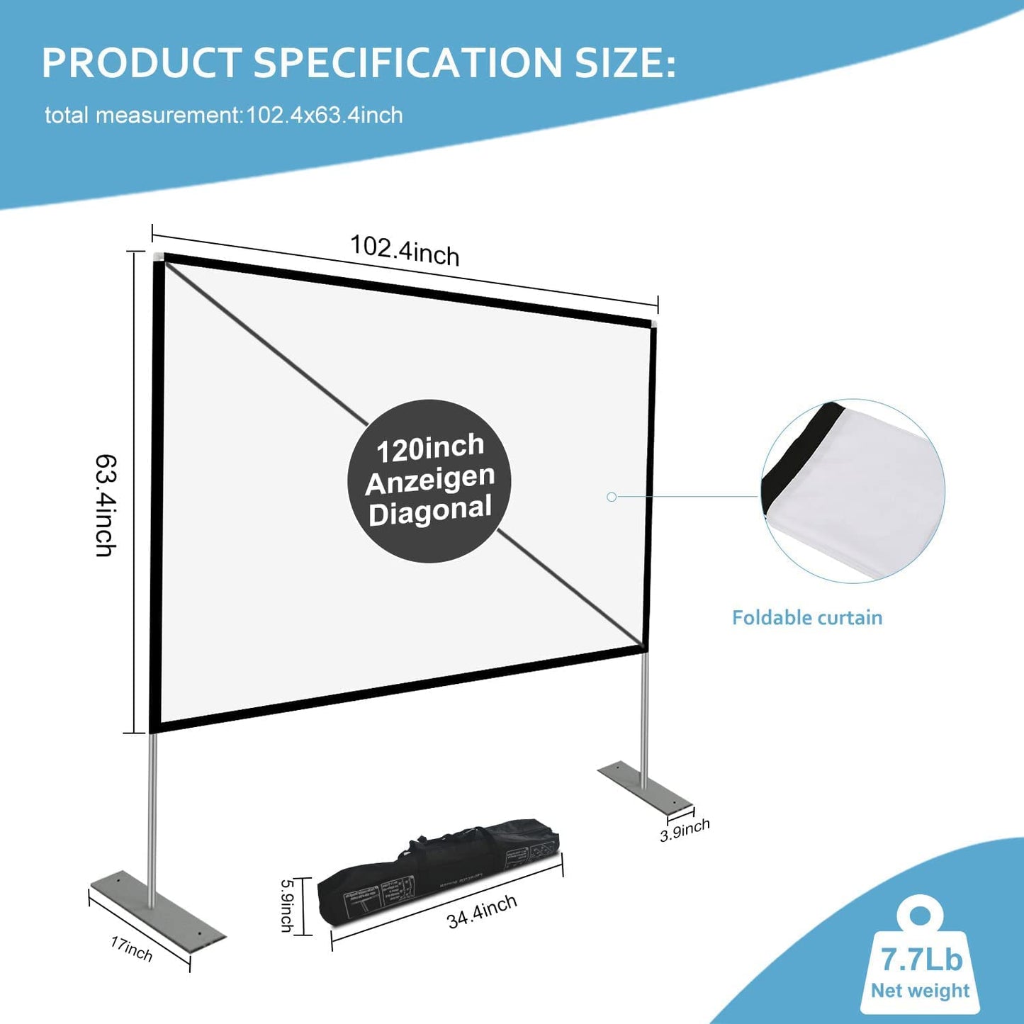 - Projector Screen with Stand | 120 inch Portable Projection Screen | 16:9 4K HD Rear Front Projections -