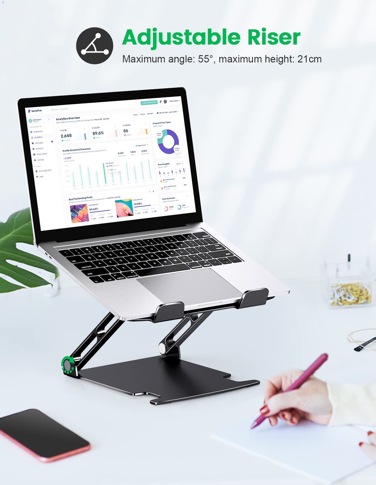 - Glangeh Laptop Stand | Aluminum Sturdy, Laptop Riser For Desk | Adjustable Heights/Angles -