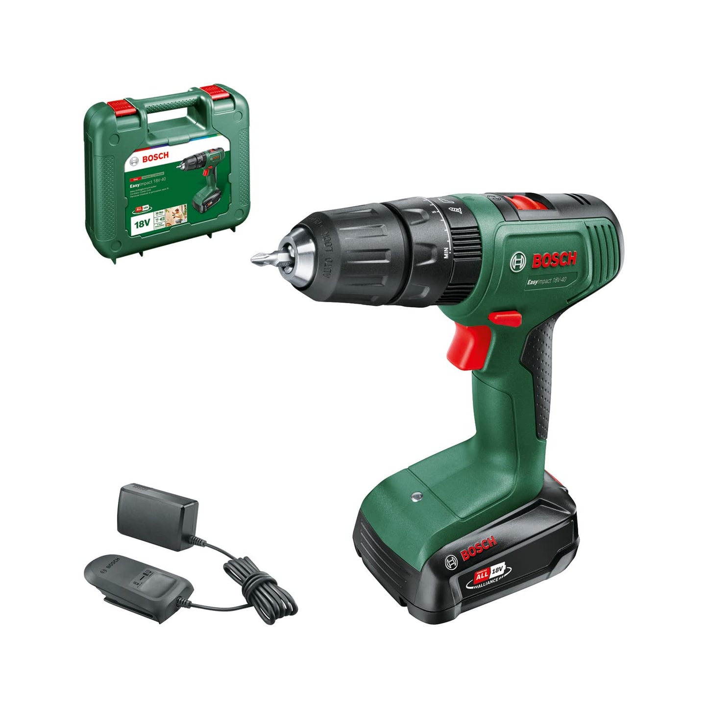 Bosch Home and Garden Cordless Combi Drill EasyImpact 18V-40 (1 battery, 18 Volt System, in carrying case)