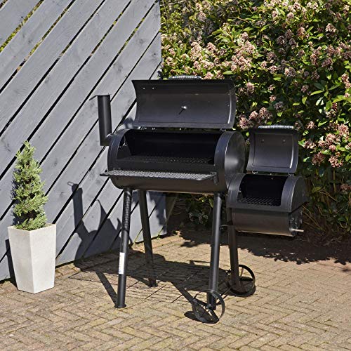 Azuma Bandit Barrel BBQ Charcoal Grill Wood Smoker Firebox Black Steel Portable Barbecue