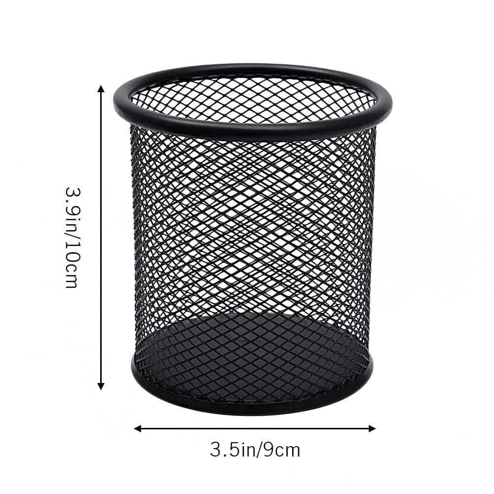 DARUITE 4 Pack Pen Pot, Pen Holder, Mesh Pencil Holder, Metal Pen Pots for Desk, Desk Pen Holder, Pencil Pot for Office, Home, Classroom (Black)