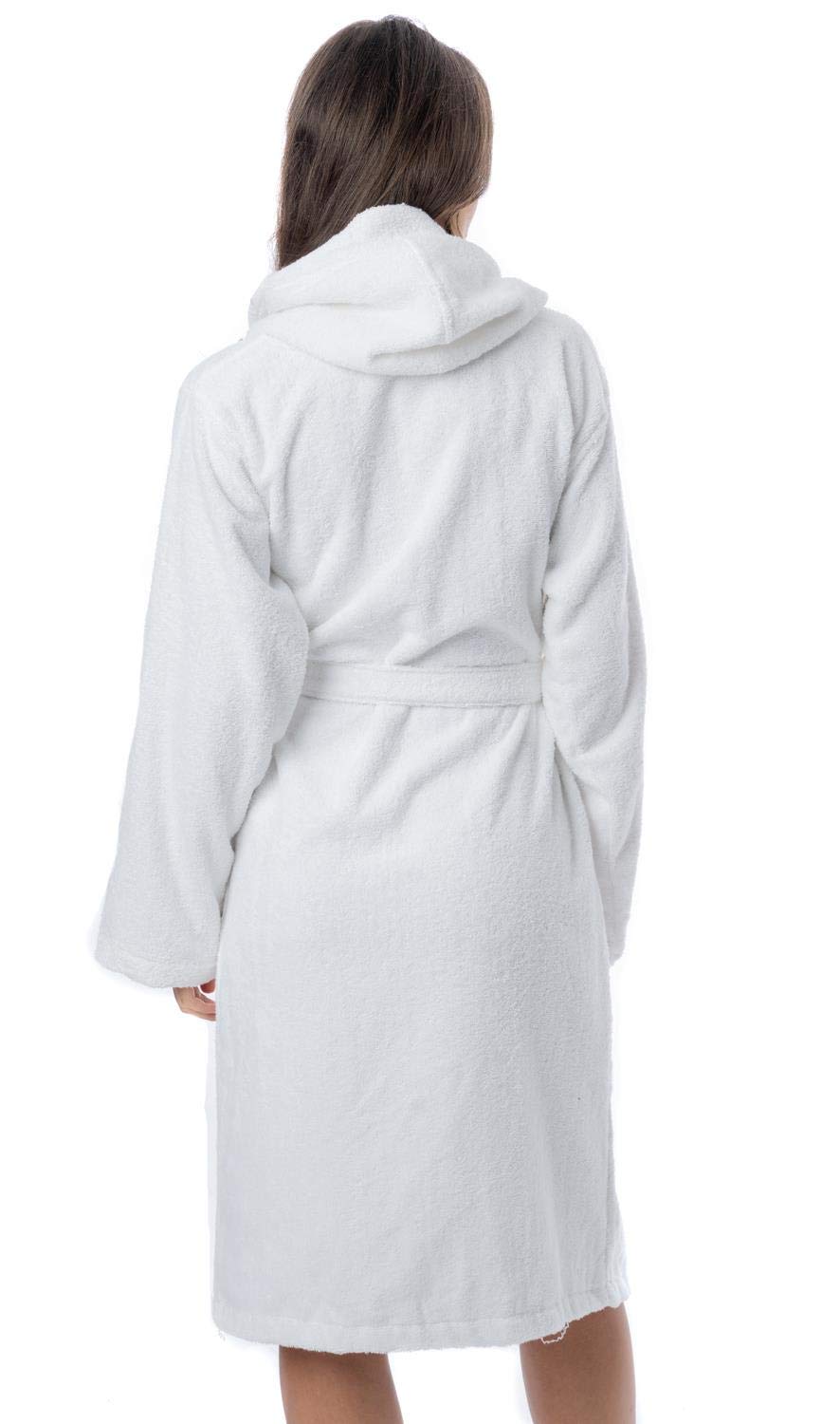 Daisy Dreamer Womens Robe Luxury Terry Towelling 100% Cotton Dressing Gown Bathrobe Highly Absorbent Ladies Hooded Bath Wrap, White 12-14