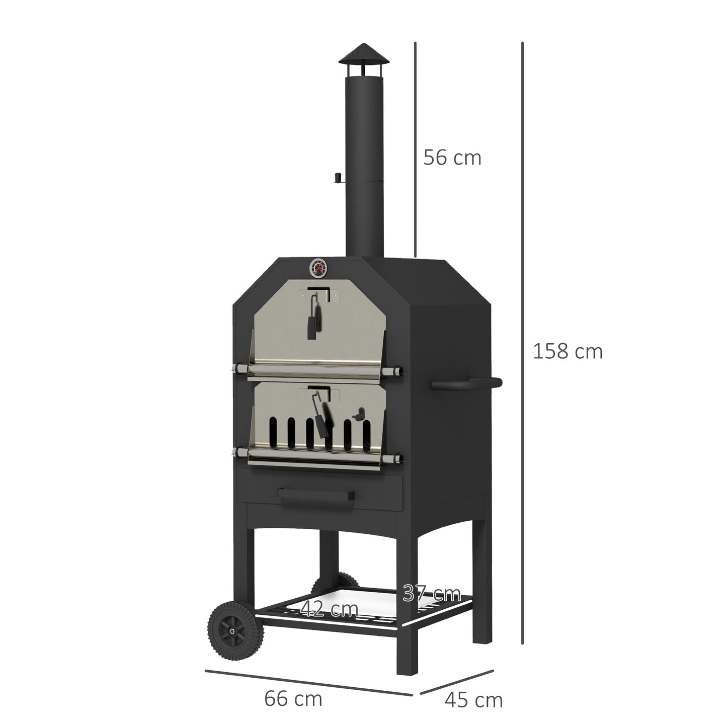 - Outsunny 2-in-1 Outdoor Pizza Oven | 3-Tier Freestanding BBQ Grill | Rain Cover -