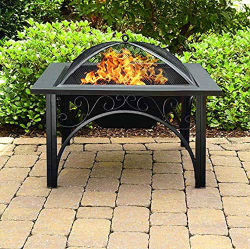Centurion Supports KOJIN Multi-Functional Elegant Black Square Outdoor Garden & Patio Luxury Heater Fire Pit Brazier