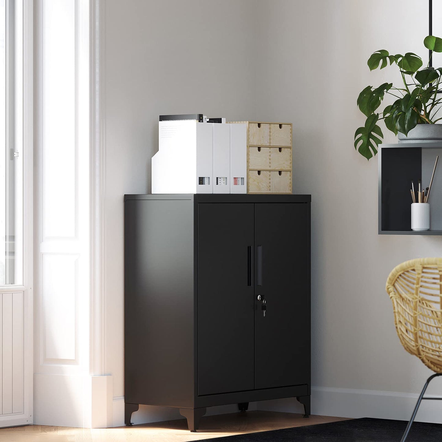 - SONGMICS File cabinet | Multipurpose Garage Cabinet | Office Cabinet with 2 Doors | Lockable Cabinet | Black OMC013B01 -