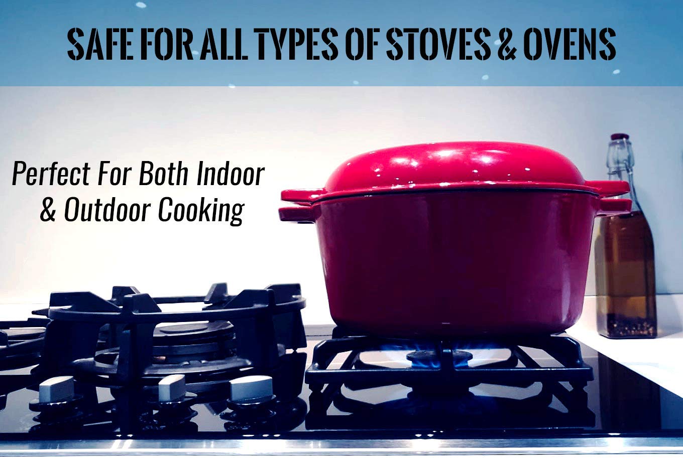 - Pinnacle Cookware  | 4.73 Litre / 5 Quart Enameled Red Cast Iron Double Dutch Oven -