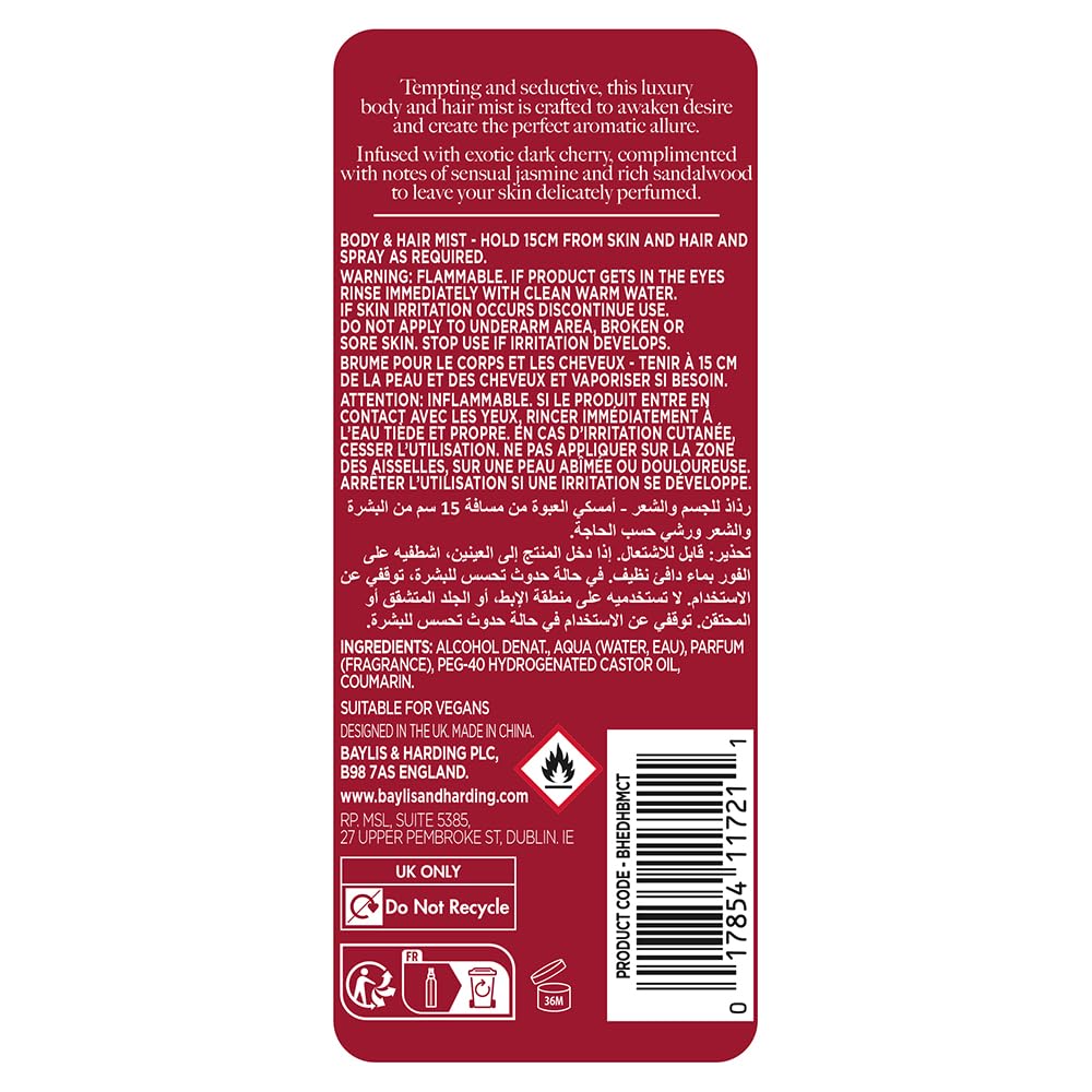 Baylis & Harding The EDIT Cherry Temptation Body & Hair Mist, 250 ml (Pack of 6) - Vegan Friendly