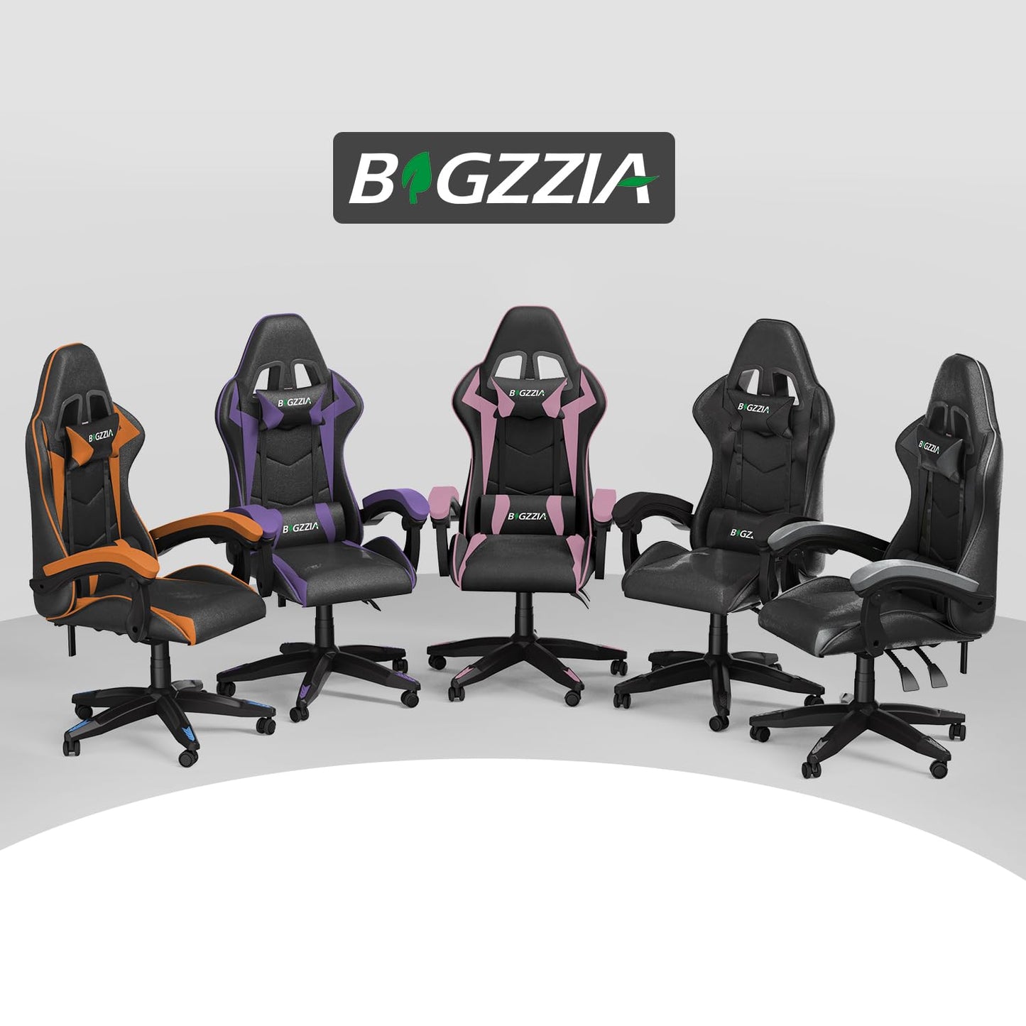 bigzzia Gaming Chair Office Chair Desk Chair Swivel Heavy Duty Chair Ergonomic Design with Cushion and Reclining Back Support (Gray)