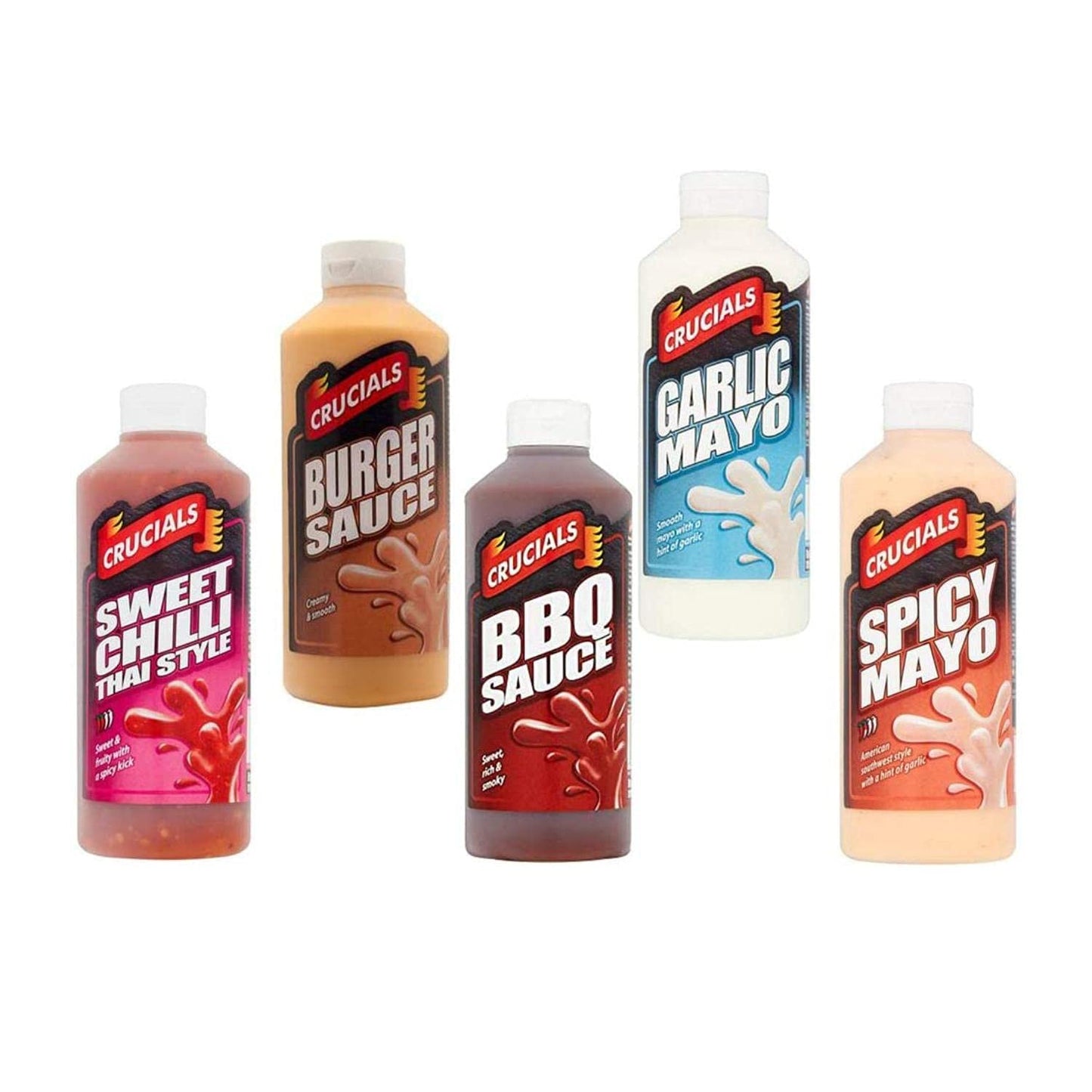 Crucials 5 Pack Sauces BBQ Sweet Chilli Spicy Mayo Garlic Burger 500ml x 5