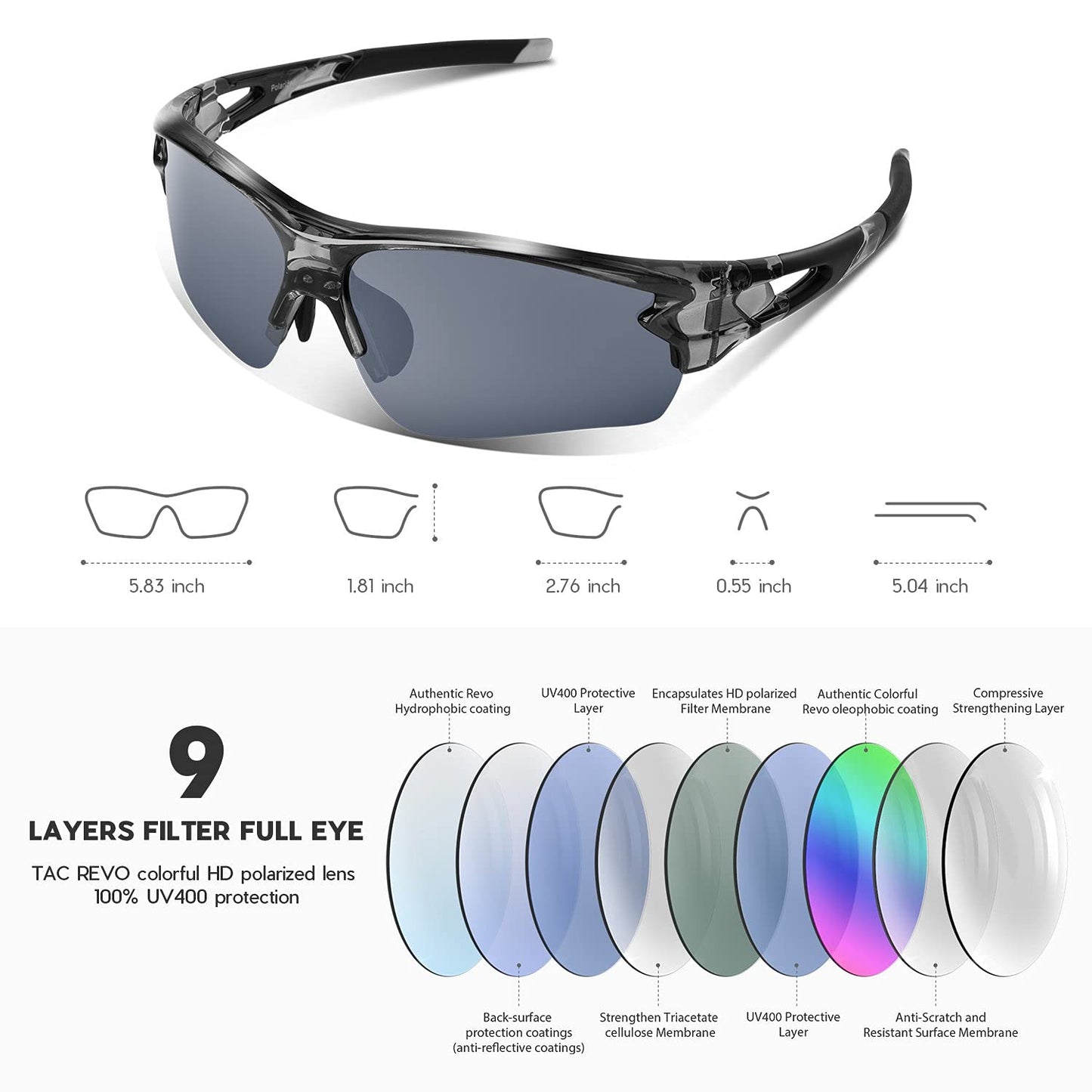 BEACOOL Polarized Sports Sunglasses for Men Women Youth Baseball Cycling Fishing Running TAC Glasses (Grey)