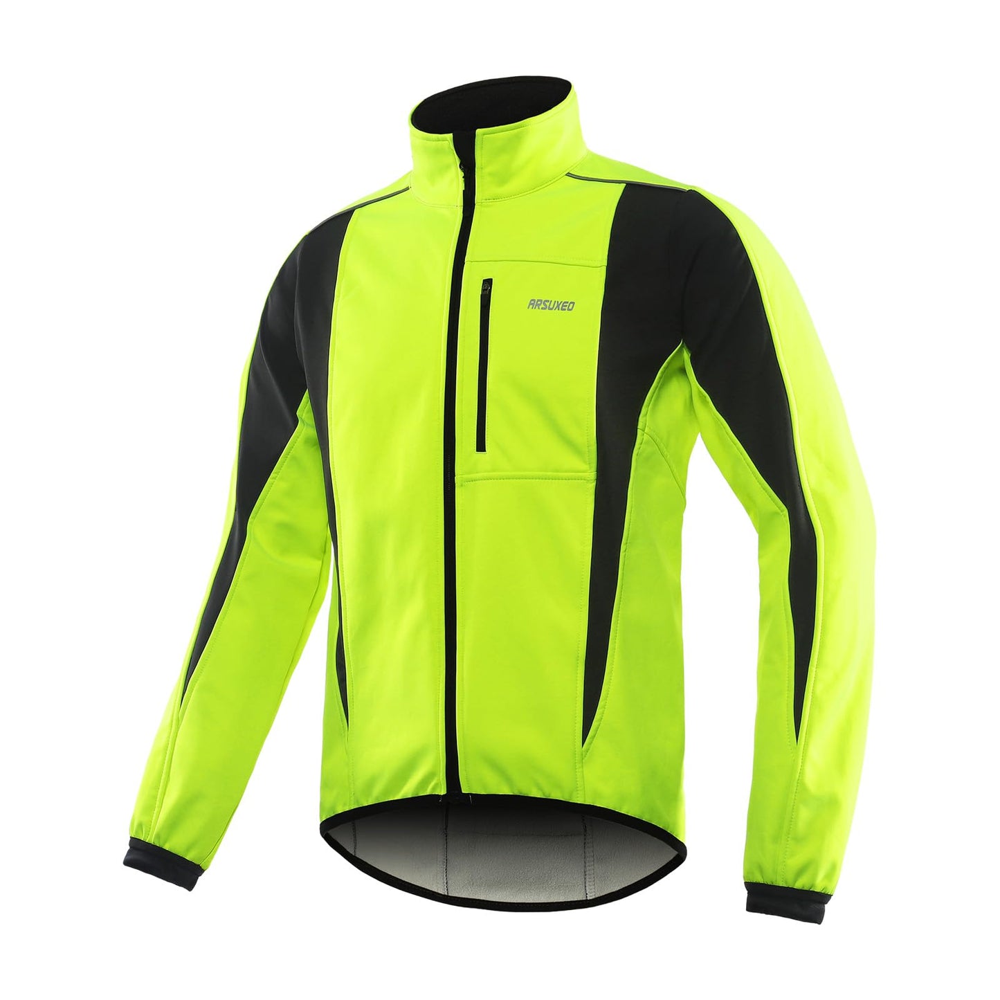 ARSUXEO Cycling Jacket Mens Waterproof Windproof Softshell Winter Thermal Breathable Bike Outerwear 15K Green Size Large