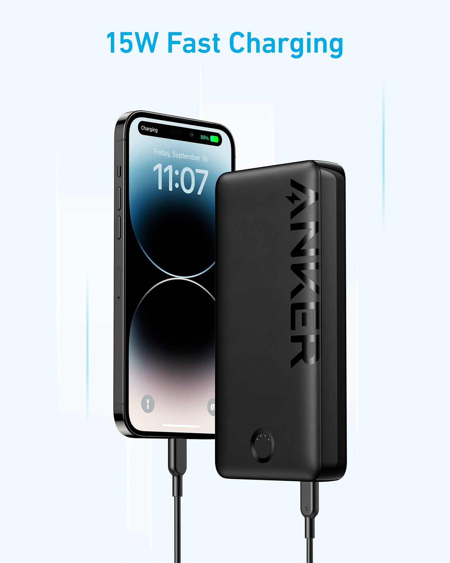 Anker Power Bank, 325 Portable Charger (PowerCore 20K II), 20,000mAh Battery Pack with 2-Port, 15W High-Speed Charging for iPhone15/15 Plus/15 Pro/15 Pro Max/14/13 Series, Samsung Galaxy and More