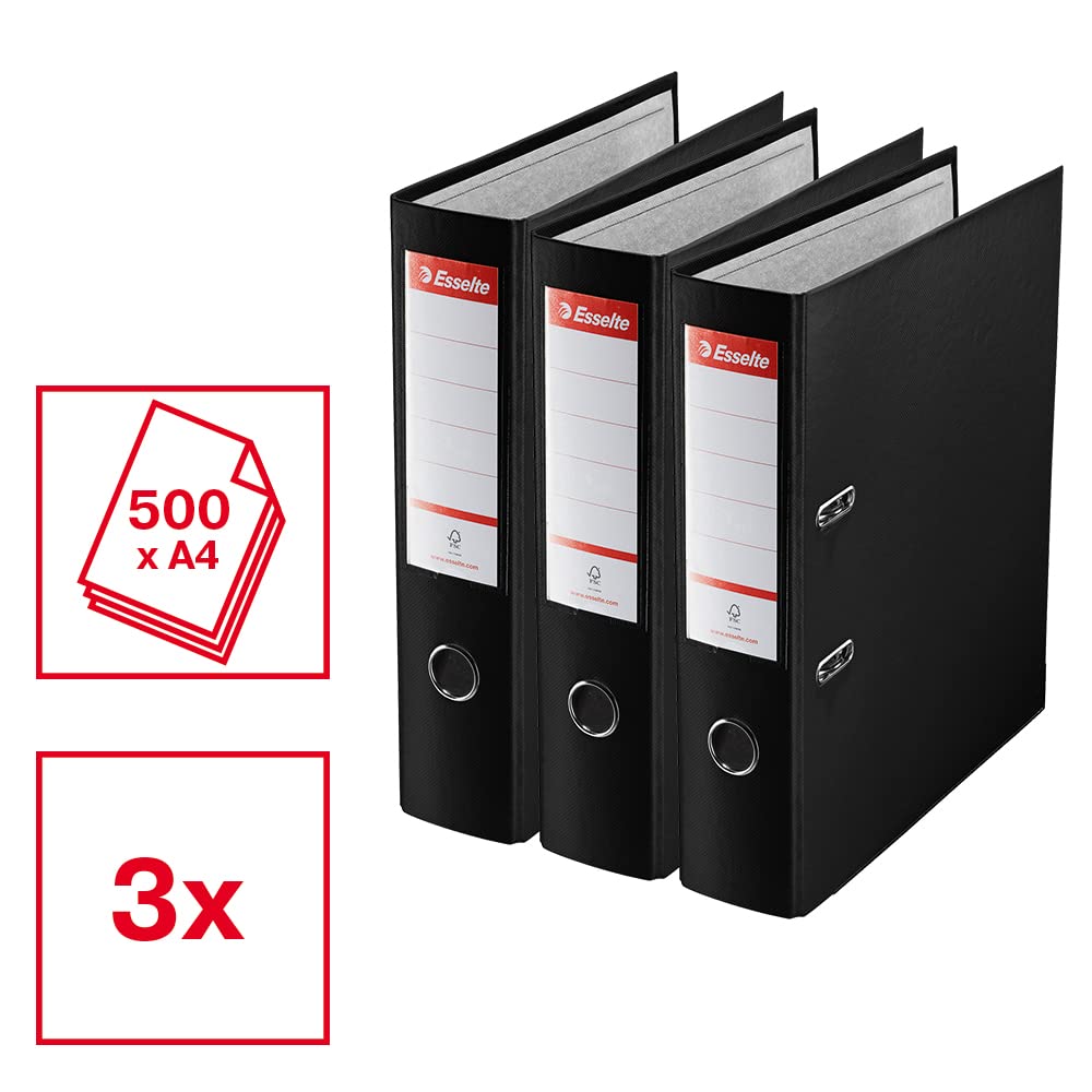 - Esselte A4 Lever Arch File | 3-Pack | 550 Sheets Capacity | Durable PP Plastic Cover -
