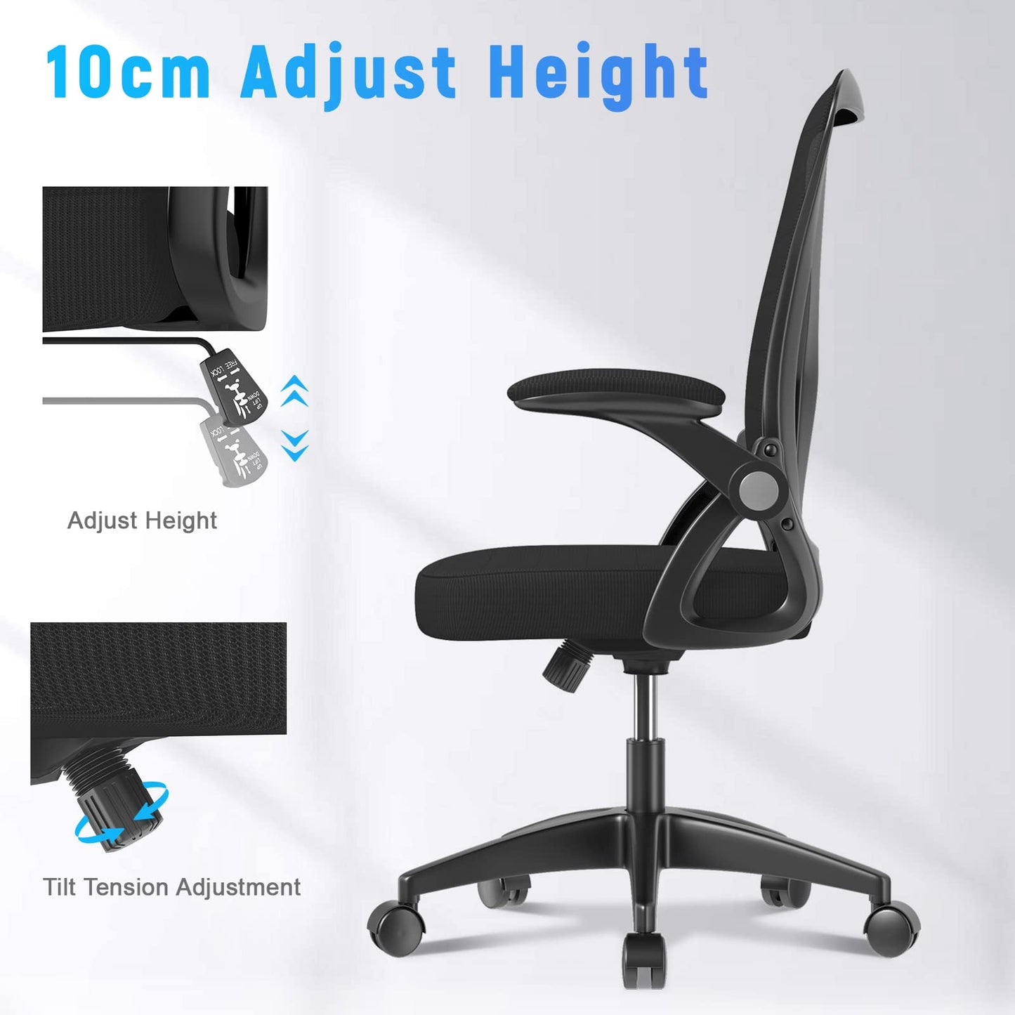 - naspaluro Office Chair Ergonomic Desk | 90° Flip-up Armrest Lumbar Support | Height Adjustable Chair -