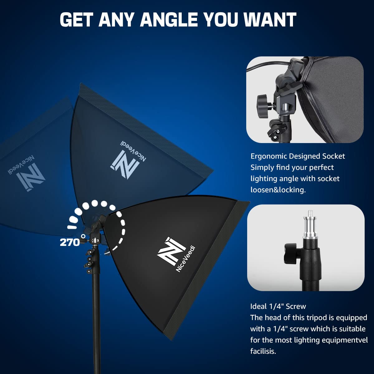 - Niceveedi Photography Lighting Kit | Softbox Light With 160cm Tripod Stand -