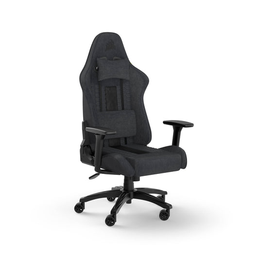 Corsair TC100 RELAXED Gaming Chair - Fabric - Racing-Inspired Design - Lumbar Pillow - Detachable Memory Foam Neck Pillow - Adjustable Seat Height - Adjustable Armrests - Grey & Black
