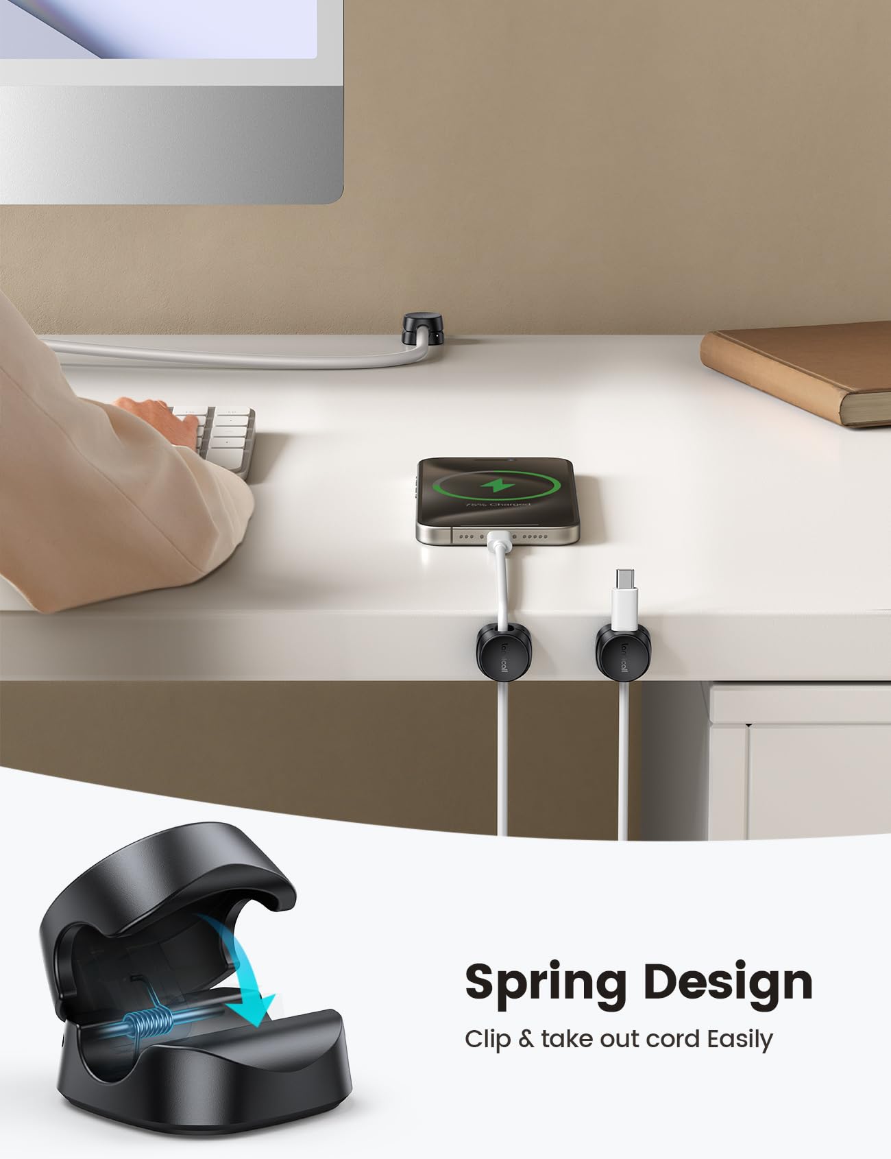 - Lamicall Spring Cable Holder Clips | No-residue Cord Cable Management -
