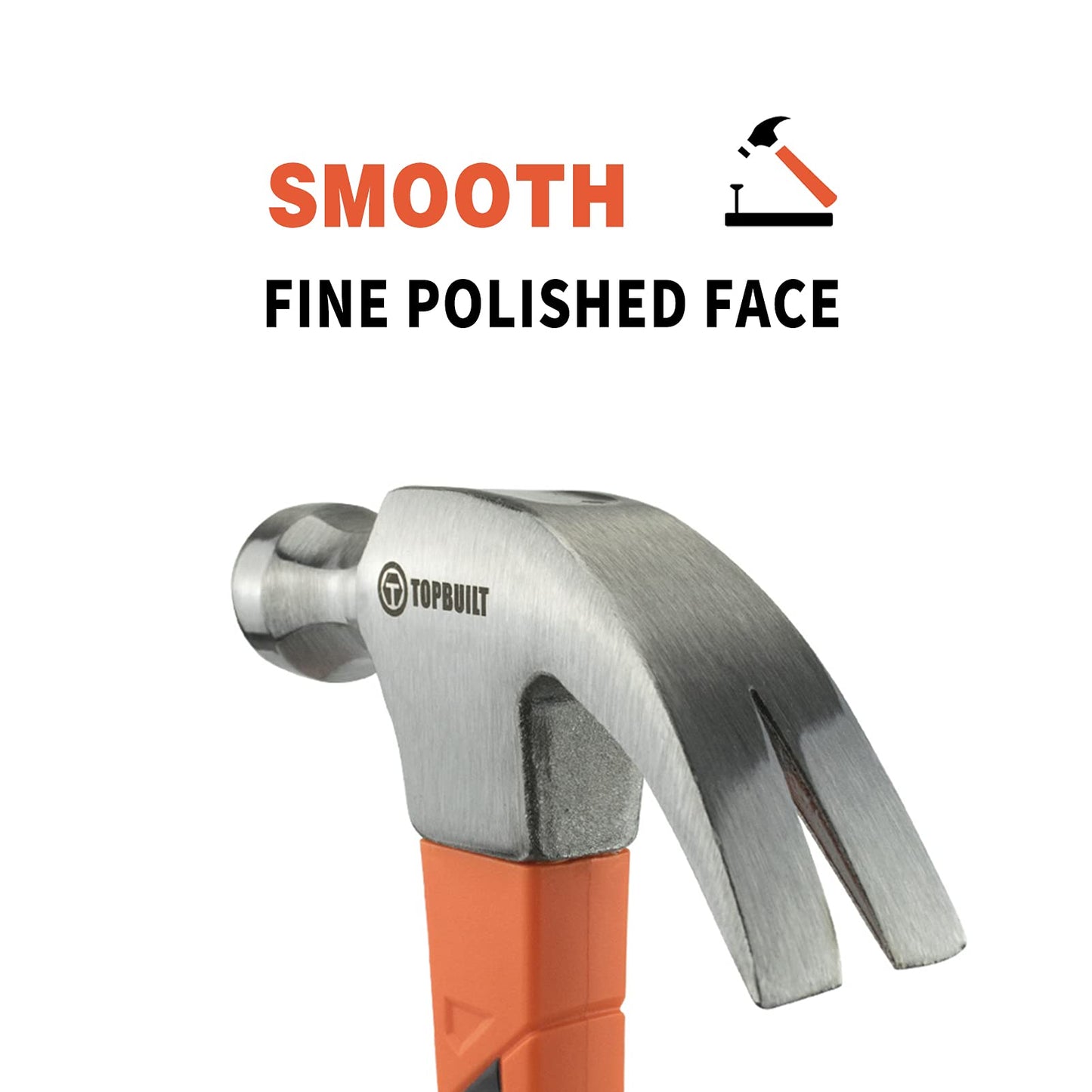 - T TOPBUILT | Curved Claw Hammer | 20oz | Forged Steel and Fiberglass Shock Resistant Non Slip Handle -