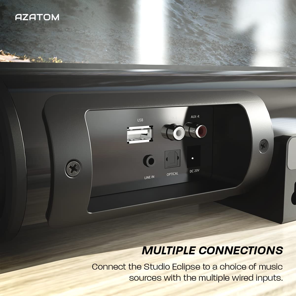 AZATOM Studio Eclipse Soundbar 2.1 with built-in Subwoofer, Surround Sound, 180W Bluetooth Wireless, Large Remote Control,Optical Cable included (36inch)