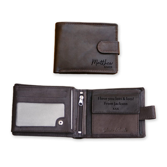 - Personalised NAME Engraved Genuine Leather Luxury Wallet -