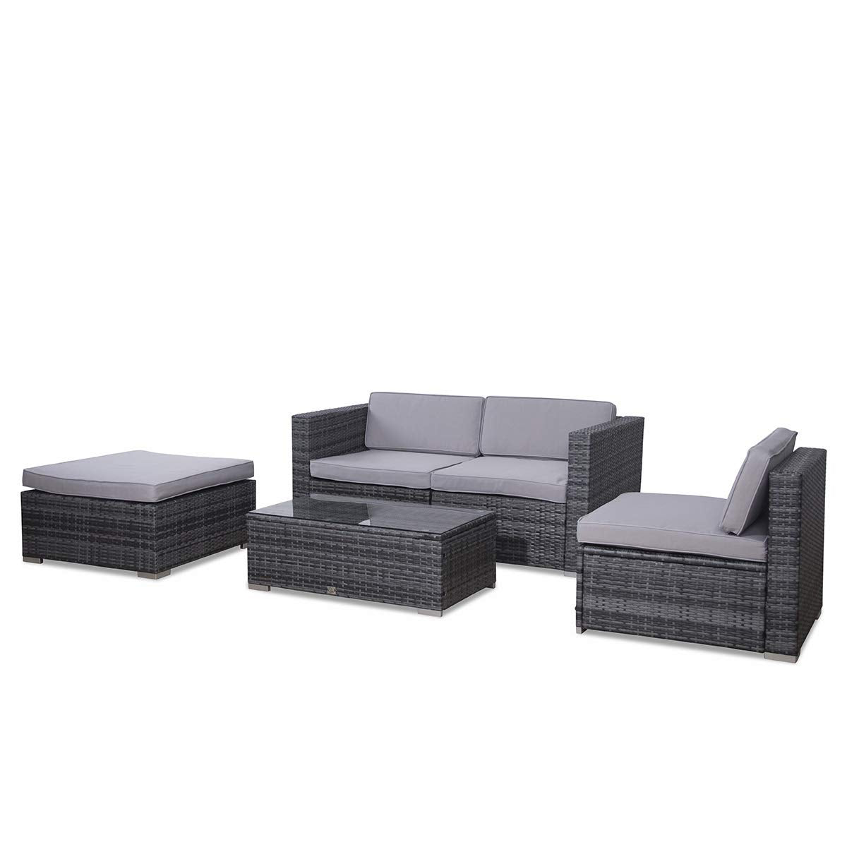 - EVRE California Grey Outdoor Rattan Garden Furniture | Conversation Set with Handwoven PE Wicker Sectional Sofa -