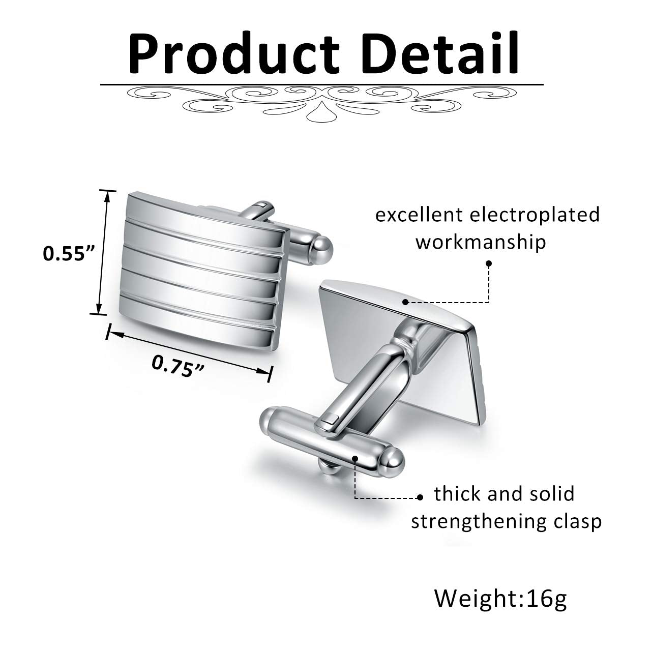 - PiercingJ 2PCS Cufflinks | Silver Stainless Steel Classic Men's Cufflinks -