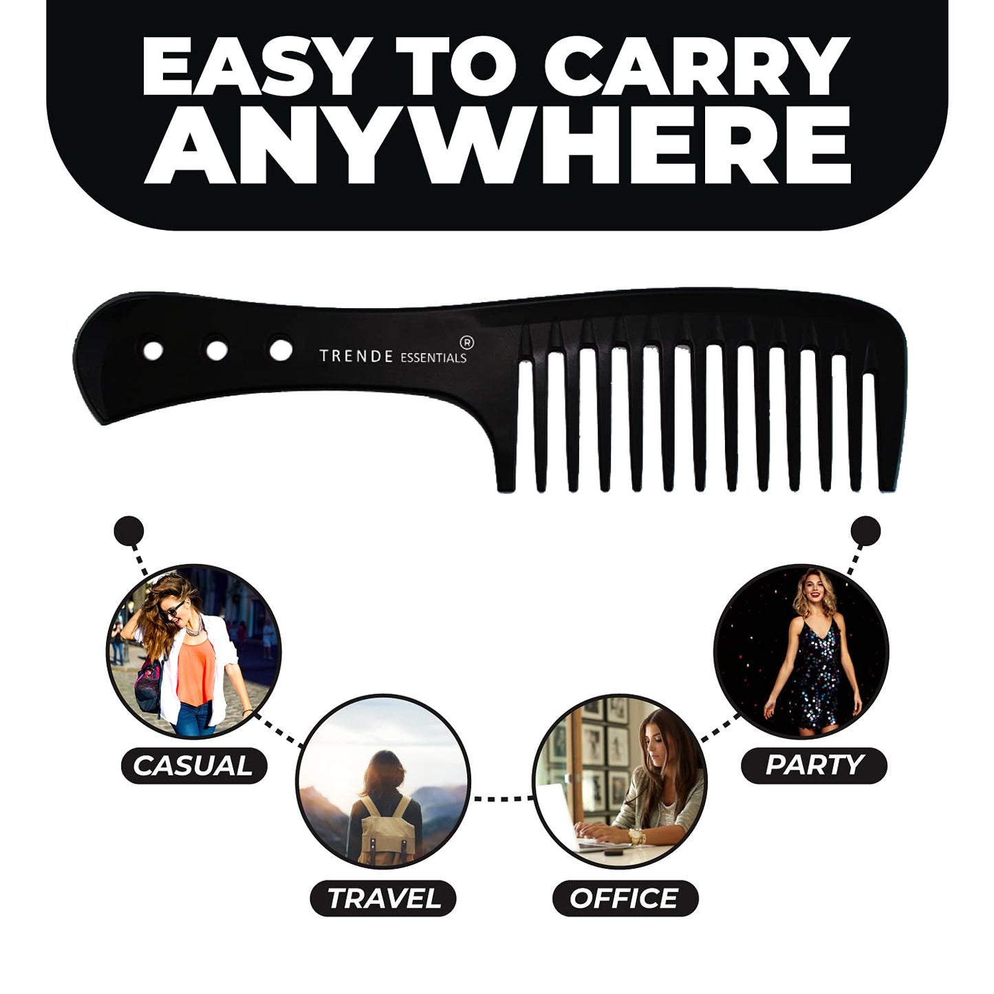 - Trende Essentials Wide Tooth Comb | Detangler | Heat Resistant -