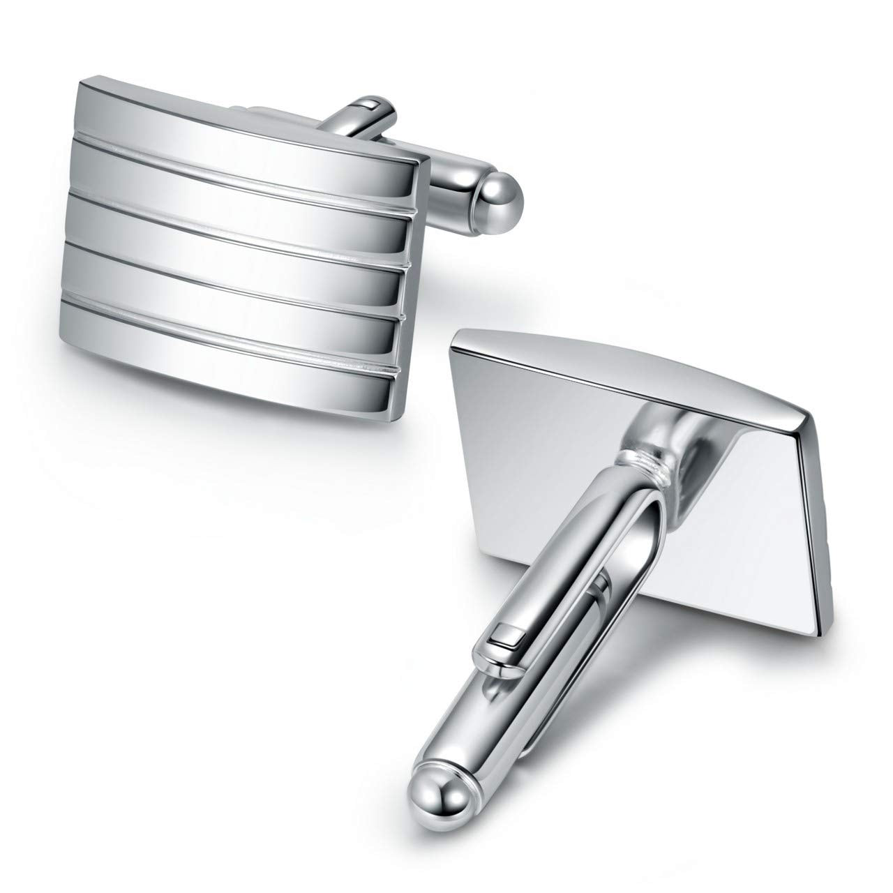 - PiercingJ 2PCS Cufflinks | Silver Stainless Steel Classic Men's Cufflinks -