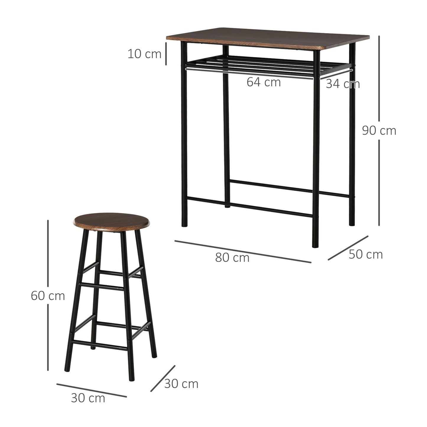 - HOMCOM Bar Table Set | Bar Table and Stools Set | Footrest and Storage Shelf -
