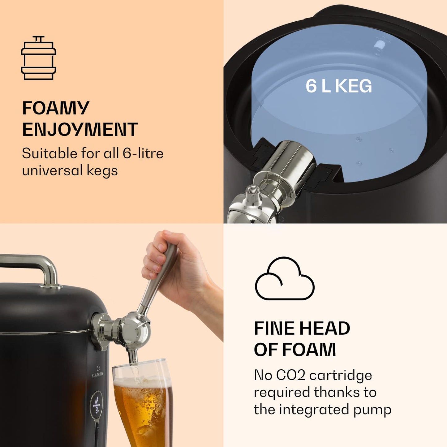- Klarstein 6L Beer Dispenser | 65W Beer Keg Machine | Quiet Beer Pump Tap Mini Keg -
