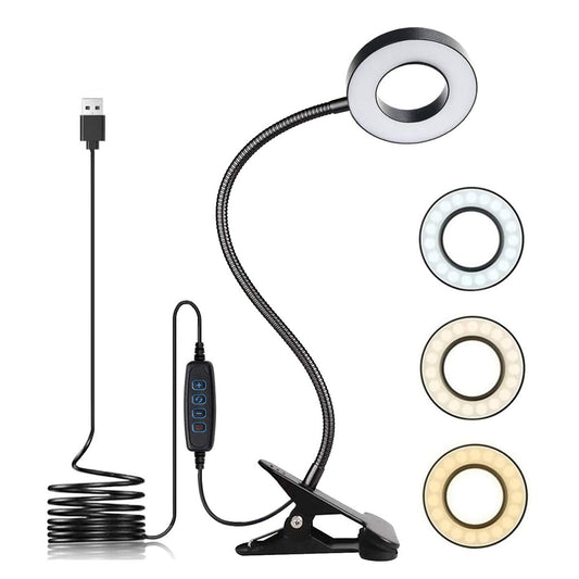- KNAMKY USB LED Desk Lamp Clip On Light | 3 Light Mode | 10 Dimmable Brightness -