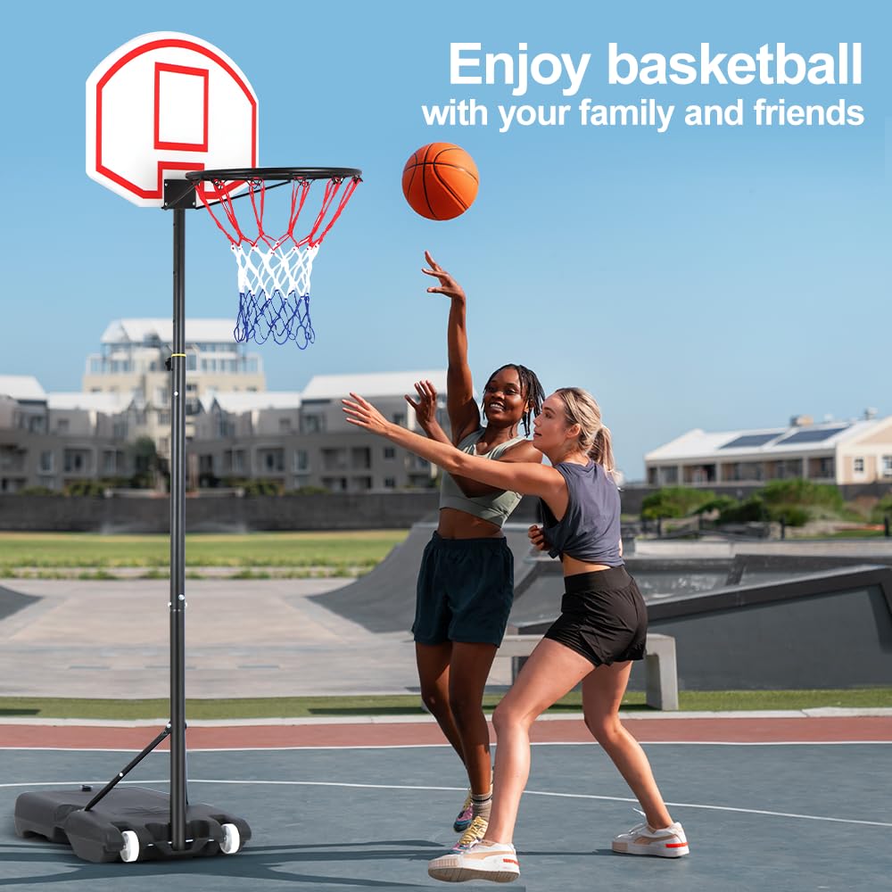 Adjustablae Basketball Hoop and Stand for Kids, Portable Basketball Set 4.9-6.9FT Adjustable Height, Basketball Hoop Net for Teenager Adults, Kids