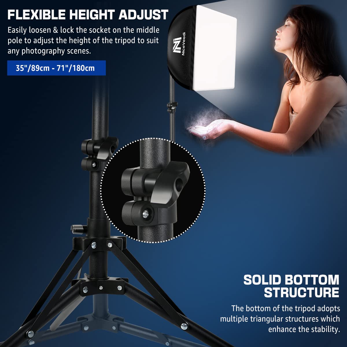 - Niceveedi Photography Lighting Kit | Softbox Light With 160cm Tripod Stand -