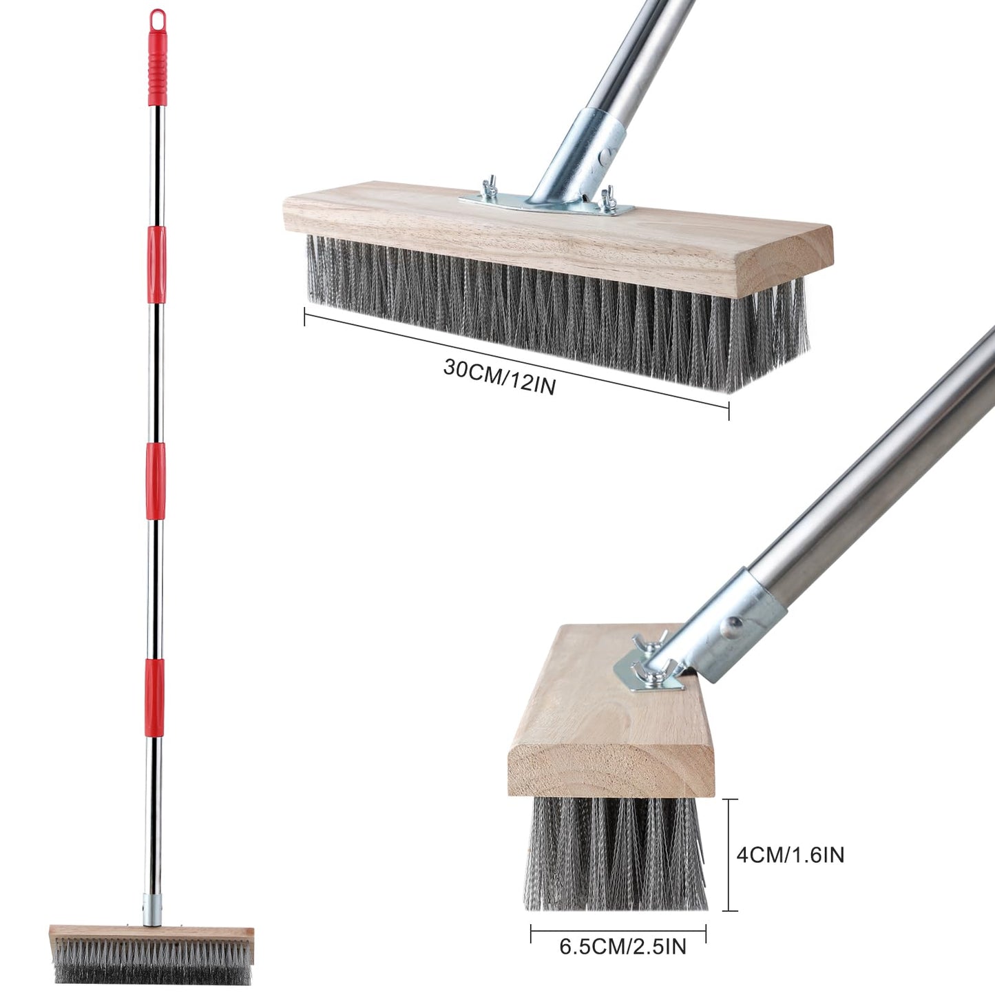 - Mitclear Heavy Duty Wire Broom with Telescopic Handle| (57IN) | Stiff Metal Bristle Brush for Removing Weed Moss Algae -