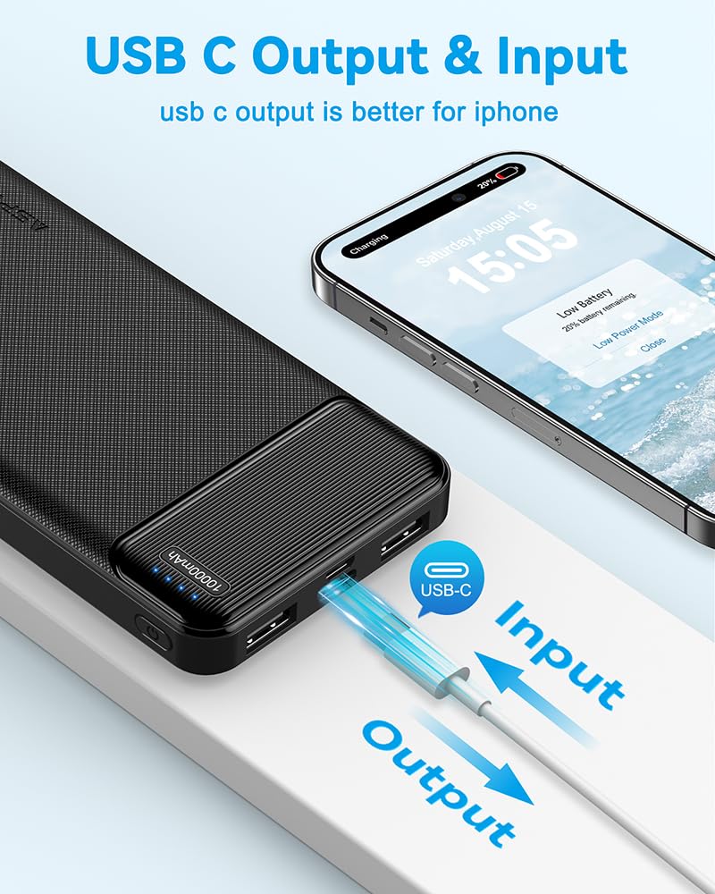 AsperX 2-Pack Power Bank Portable Charger Fast Charging 10000mAh, PowerBank USB C Input and Output, Battery Pack Compatible with iPhone, Samsung, Huawei, iPad, Tablets and More
