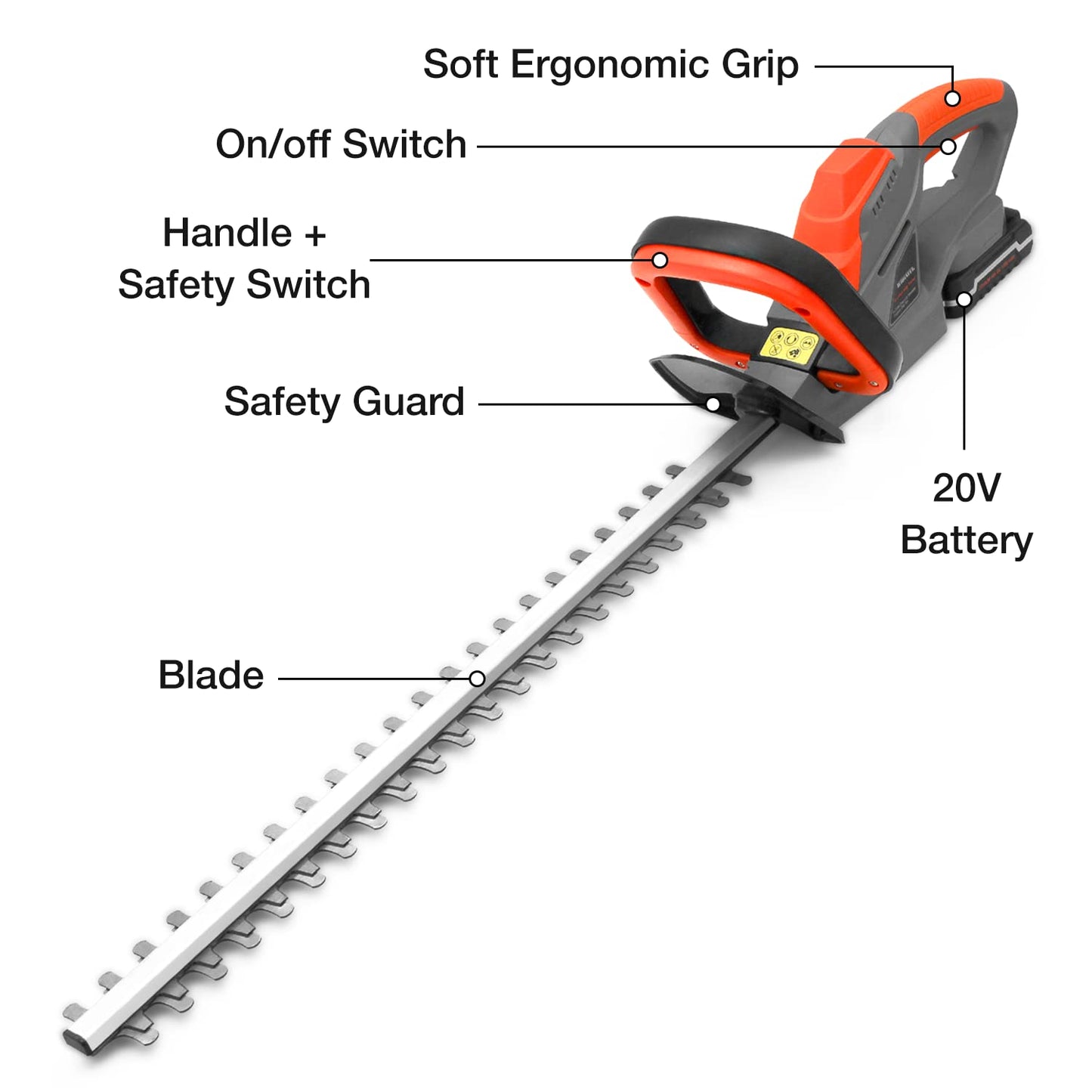 - Terratek Cordless Hedge Trimmer | 20V 1HR Fast Charge | 51cm (510mm) Cutting Length -