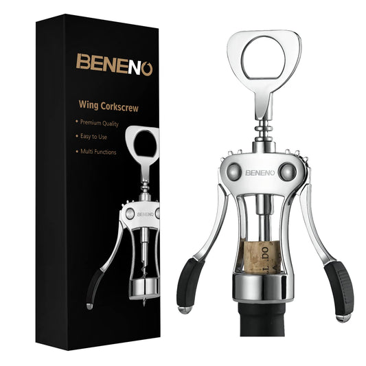 Corkscrew Bottle Opener, Beneno Premium Corkscrews Wine Bottle Opener with Multifunctional Corks and Caps Bottle Opener, Silver